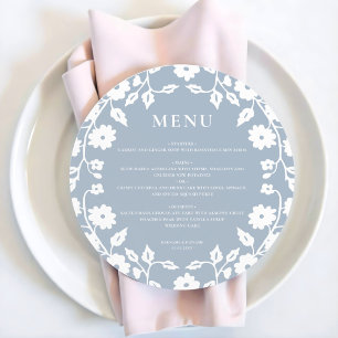 Menu de Casamento Floral do Folk Azul redondo