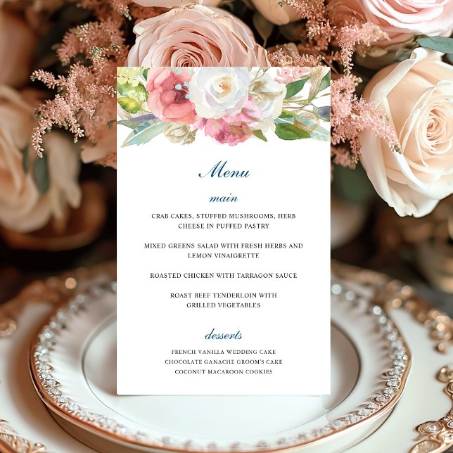 Menu de Casamento Floral do Jardim Teal Branco Ros (Criador carregado)
