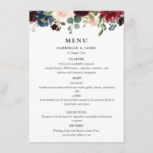 menu de casamento floral do marinho Burgundy de aq