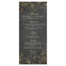 Menu de Casamento Floral do Quadro Dourado Preto E
