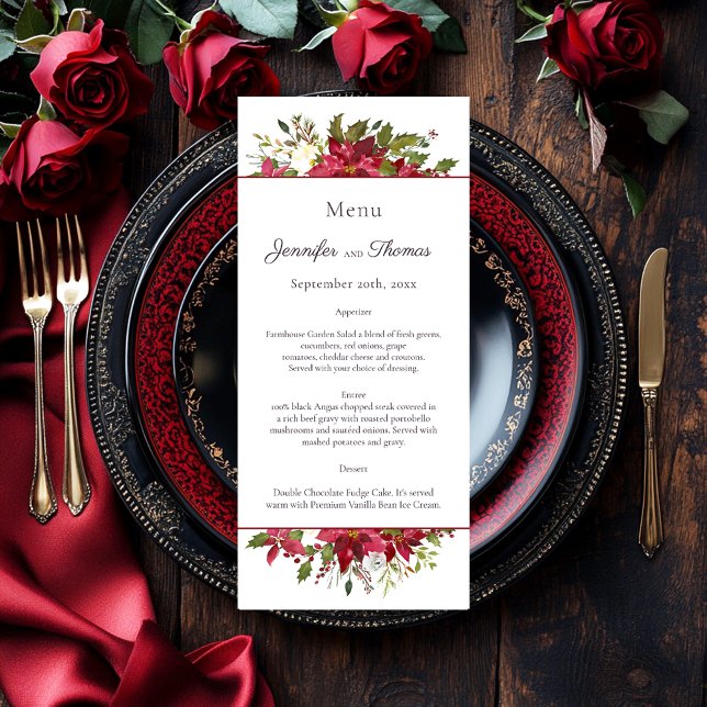 Menu de Casamento Floral do Scarlet Red Poinsettia (Criador carregado)