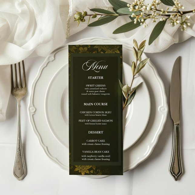 Menu de Casamento Floral Dourado e Elegante Flores (Criador carregado)