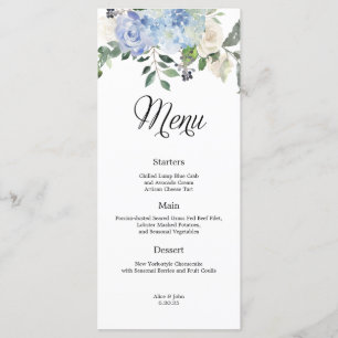 Menu de Casamento Floral Dusty Blue Hydrangea