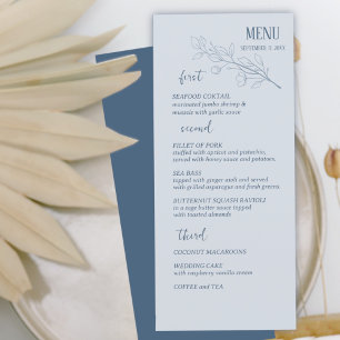 Menu de Casamento Floral Dusty Blue Simple Boho