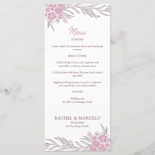 Menu de Casamento Floral Dusty Rosa Blush Burgundy