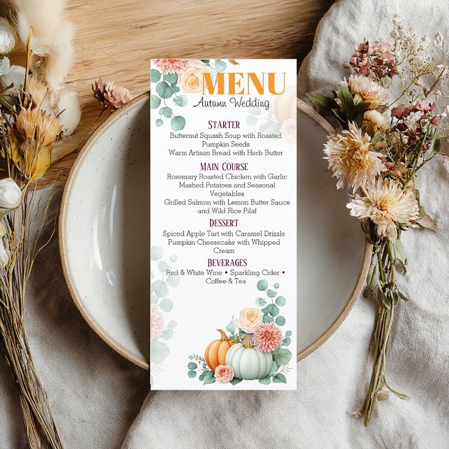 Menu de Casamento Floral e Abóbora de Outono Elega (Criador carregado)