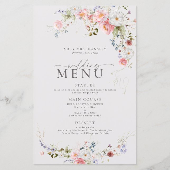 Menu de Casamento Floral Elegante (Frente)