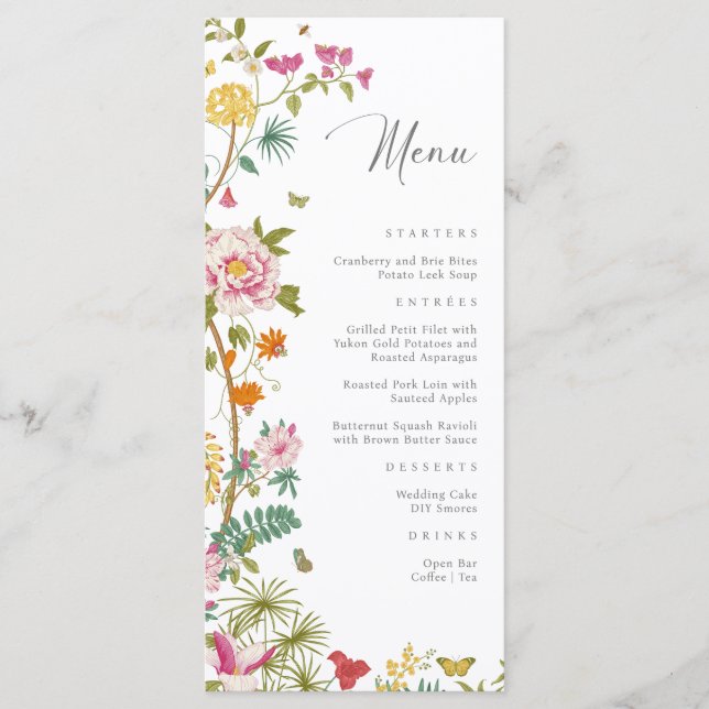 Menu de Casamento Floral Elegante (Frente)