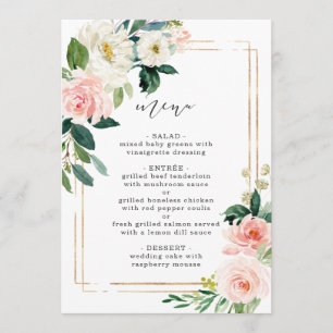 Menu de Casamento Floral Elegante de Blush White B