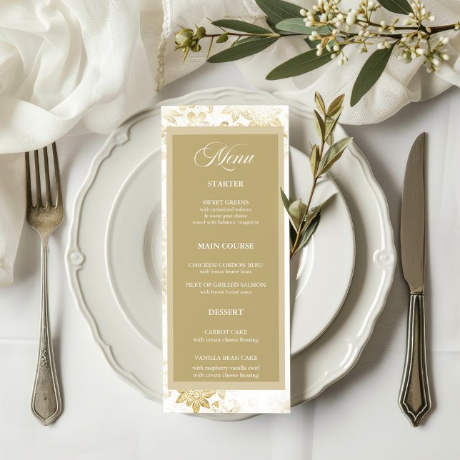 Menu de Casamento Floral Elegante de Creme e Doura (Criador carregado)