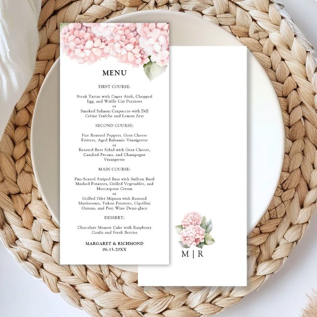 Menu de Casamento Floral Elegante de Hydrangea Cor (Criador carregado)