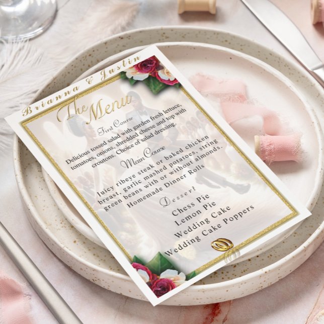 Menu de Casamento Floral Elegante do Dia do Núdio (Criador carregado)