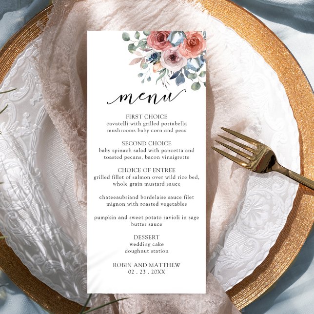 Menu de Casamento Floral Elegante e Mínimo (Criador carregado)