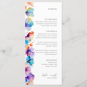 Menu de Casamento Floral Floral de Aquarela