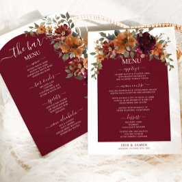 Menu de Casamento Floral Laranja Burnt Burnt