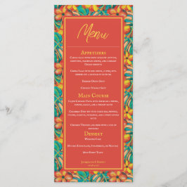 Menu de Casamento Floral Laranja Tropical e Amarel