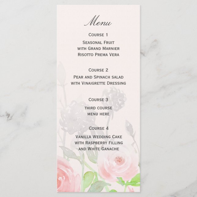 Menu de casamento Floral Moderno do rosa Garden (Frente)
