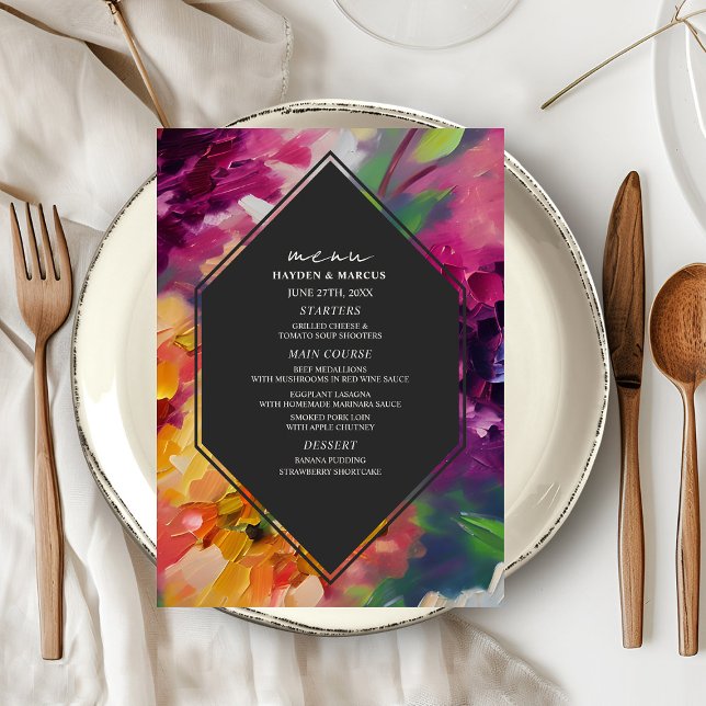 Menu de Casamento Floral Multicolorido Dramático (Criador carregado)