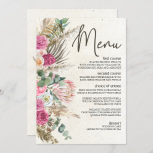 Menu de Casamento Floral Neutral Pastel Boho