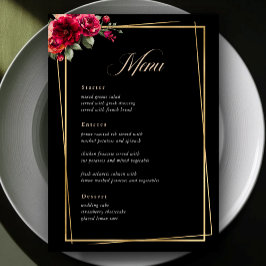 Menu de casamento floral preto vermelho-chic