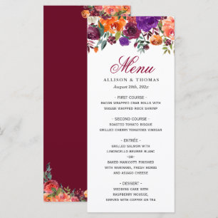 Menu de Casamento Floral Purple Purple Burgundy