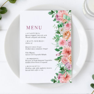 Menu de Casamento Floral Púrpura e Rosa Elegante