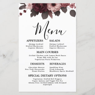 Menu de Casamento Floral Romântico Blush Pink Burg