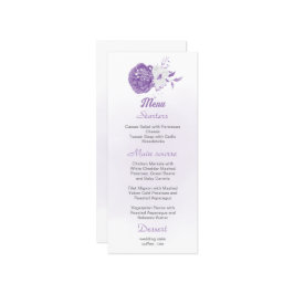 menu de casamento floral romântico e roxo branco