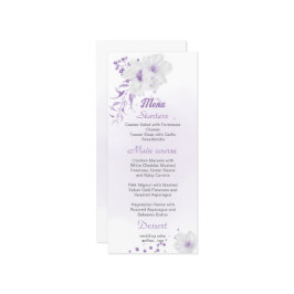 menu de casamento floral romântico e roxo branco