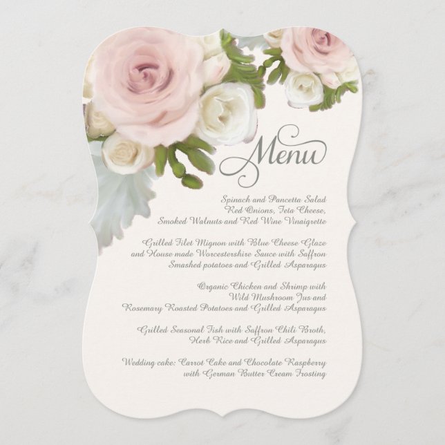 Menu de Casamento Floral Romântico rosa Suculente (Frente)