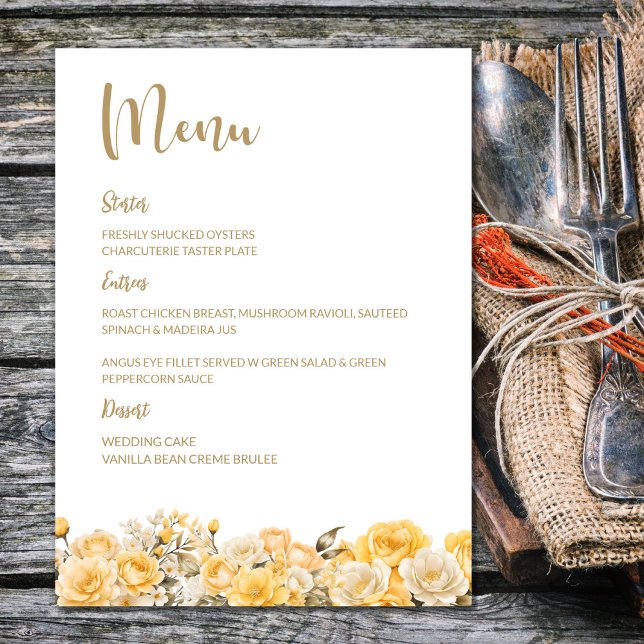 Menu de Casamento Floral Rosa Amarelo (Criador carregado)