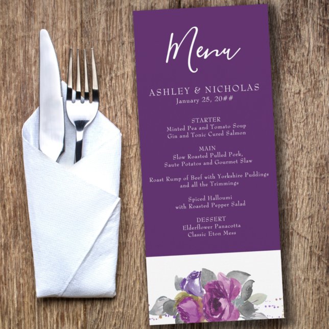 Menu de Casamento Floral Roxo (Criador carregado)