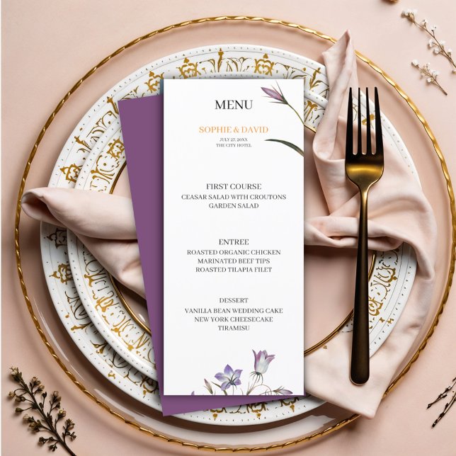 Menu de Casamento Floral Roxo Elegante (Criador carregado)