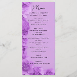 Menu de casamento floral roxo moderno