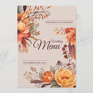 Menu de Casamento Floral Russo de Cores Aquáticas