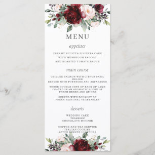 Menu de Casamento Floral Rustic Blush Burgundy Bur