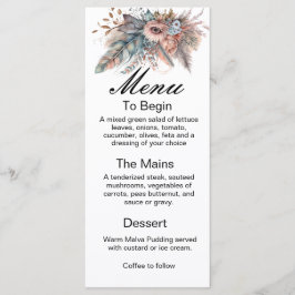 Menu de Casamento Floral Rustic Boho Silver & Pink