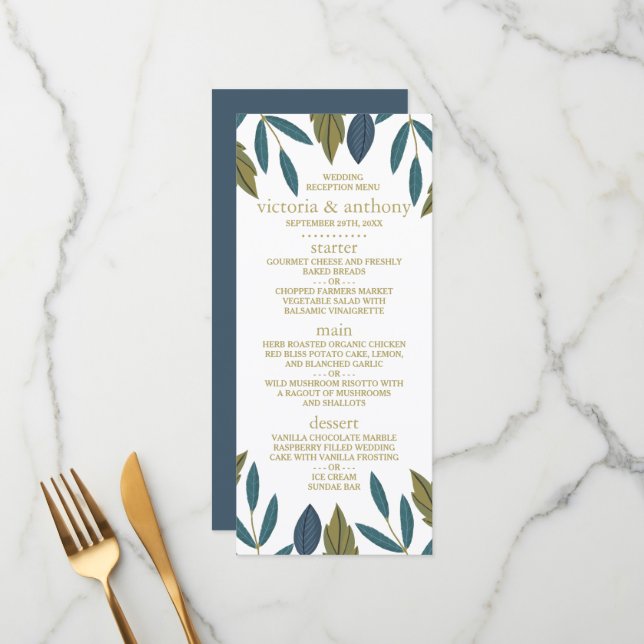Menu de Casamento Floral Rustic Leaf (Frente/Verso In Situ)