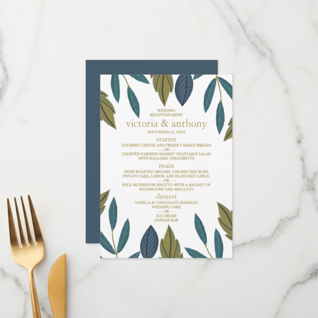 Menu de Casamento Floral Rustic Leaf (Frente/Verso In Situ)