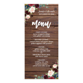 Menu de Casamento Floral Rustic Marsala Burgundy