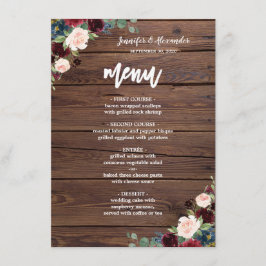 Menu de Casamento Floral Rustic Marsala Burgundy