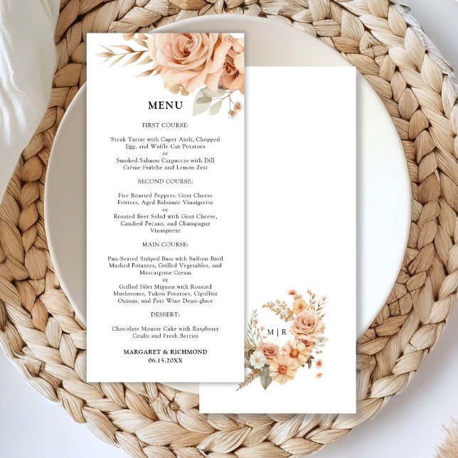 Menu de Casamento Floral Rustic Terracotta Rosa (Criador carregado)