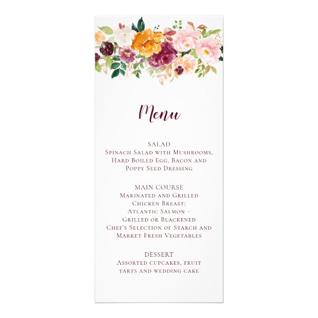 Menu de Casamento Floral Saffron Mauve Blush Saffr (Frente)