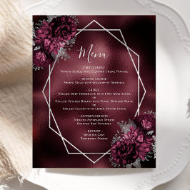 Menu de Casamento Floral Silver Floral Burgundy