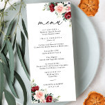Menu de Casamento Floral Simples Boho Burgundy Blu<br><div class="desc">Projetado para coordenar com a nossa coleção Romântica de Blooms,  este programa de cerimônia personalizável apresenta borboletas de aquarela e borbulhas com folhas verdes pareadas com fontes de serifa clássicas e gráficos elegantes de texto de caligrafia. Itens correspondentes disponíveis.</div>