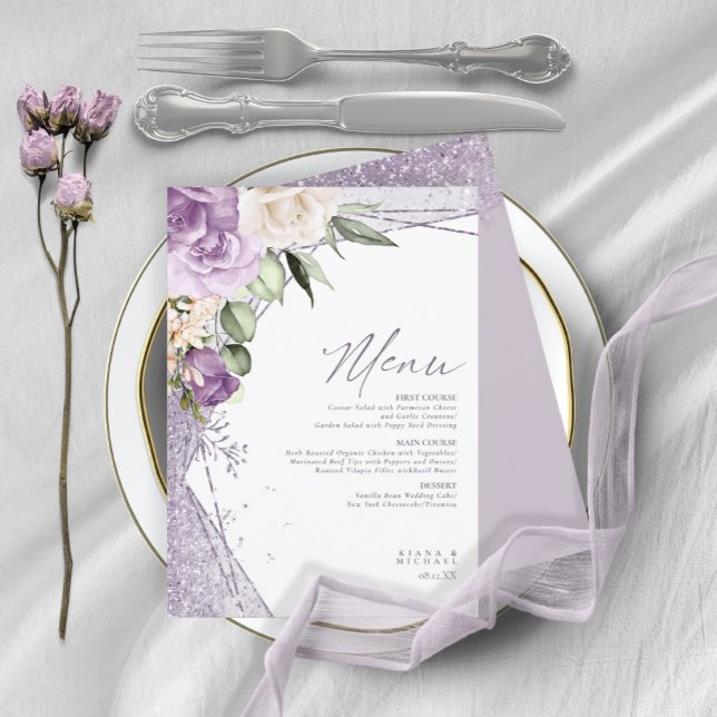 Menu de Casamento Floral Sparkles1 Mauve ID889 (Criador carregado)