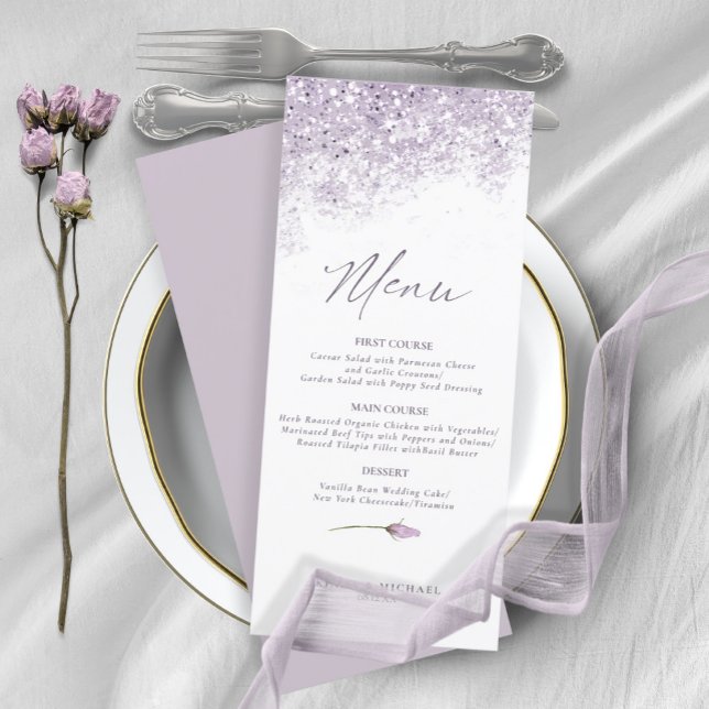 Menu de Casamento Floral Sparkles2 Mauve ID889 (Criador carregado)