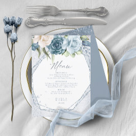 Menu de Casamento Floral Sparkles3 Blue ID889