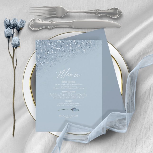 Menu de Casamento Floral Sparkles4 Blue ID889 (Criador carregado)