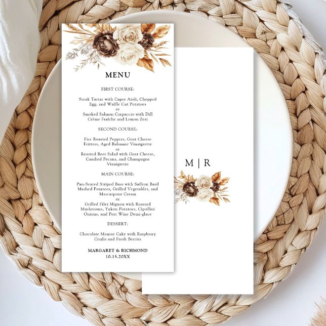 Menu de Casamento Floral Terracotta Dusty & Brown (Criador carregado)